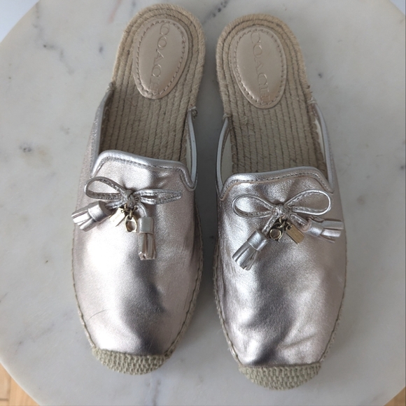 Coach Cassidy Metallic Leather Slip On Espadrille Mules - Picture 4 of 12